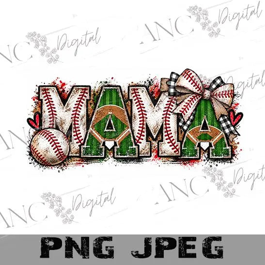 Baseball MAMA PNG | Baseball Mom Sublimation Design | Sports Mama | Baseball Bow Design | Mom Shirt PNG | Digital Download