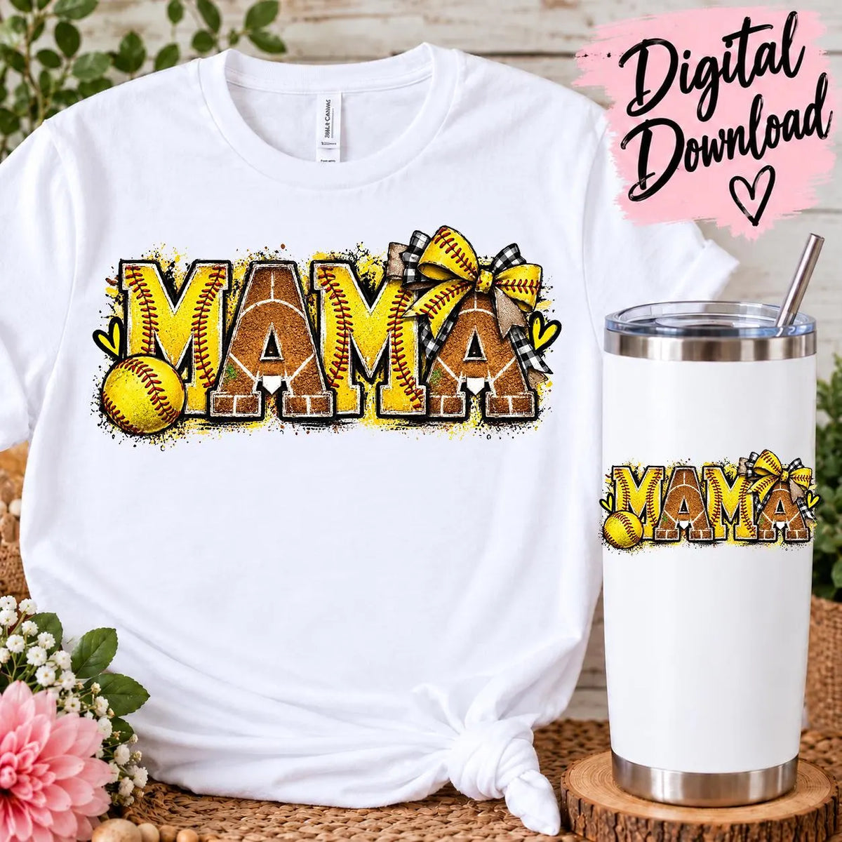 Softball MAMA PNG | Softball Mom Sublimation Design | Sports Mama | Softball Bow Design | Mom Shirt PNG | Digital Download