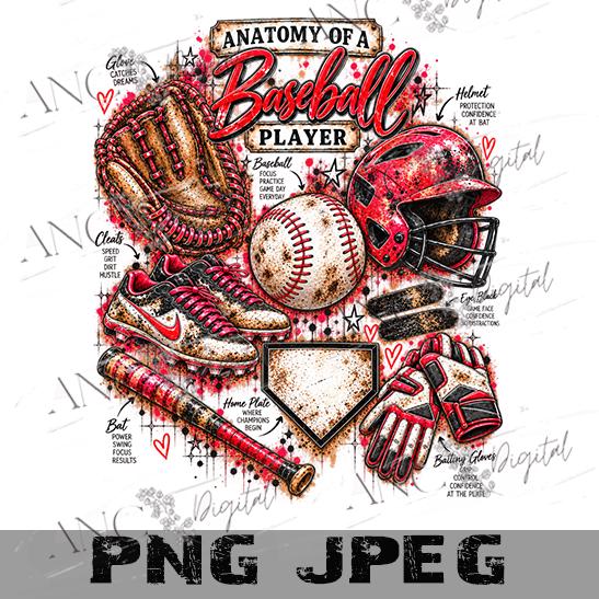 Anatomy of a baseball Player PNG, Baseball Sublimation Design, Baseball PNG, Baseball Digital Download, Baseball Mom Shirt PNG