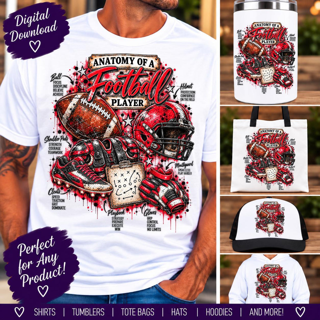Anatomy of a Football Player PNG, Football Sublimation Design, Football Player PNG, Grunge Football Shirt Design, Sports Digital Download