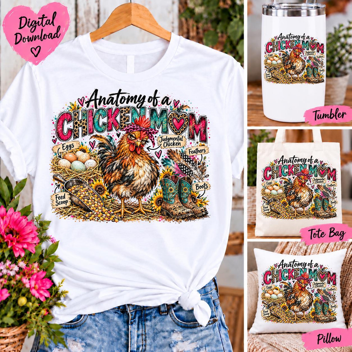 Anatomy of a Chicken Mom PNG, Funny Chicken Mom Sublimation, Farm Life PNG, Chicken Lover Design, Judgmental Chicken Digital Download