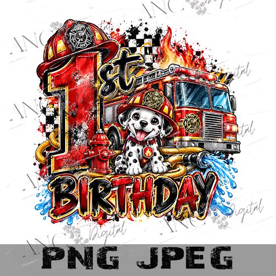 1st Birthday Firefighter Sublimation PNG | Fire Truck Birthday Design | First Birthday Boy PNG | Firefighter Puppy Digital Download