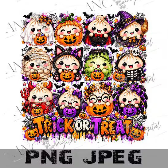 Halloween Squishy Dumplings PNG, Trick or Treat Sublimation Design, Cute Kids Halloween PNG, Kawaii Dumpling Digital Download