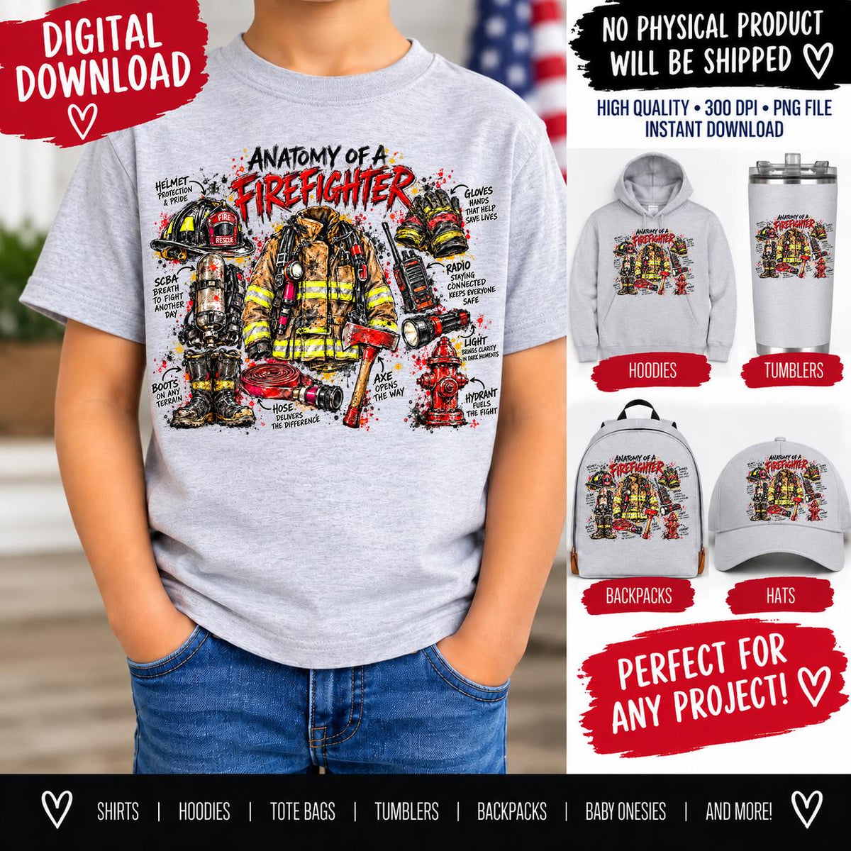 Anatomy of a Firefighter PNG, Firefighter Sublimation Design, Firefighter Gear PNG, Fire Rescue Digital Download, First Responder Shirt PNG