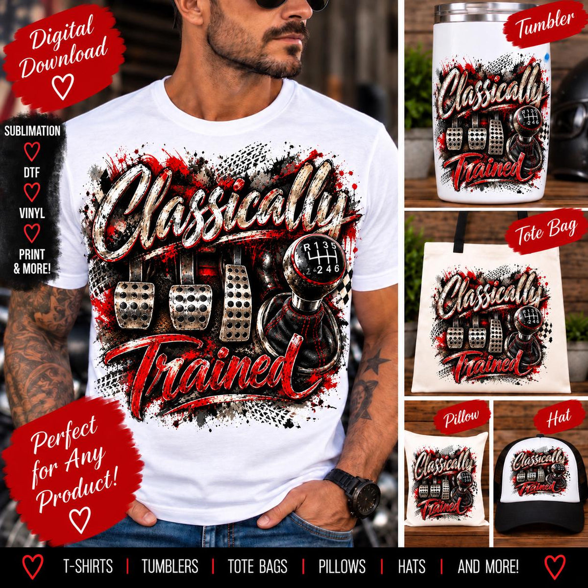 Classically Trained Manual Transmission PNG, Stick Shift Car Sublimation Design, Gear Shifter Racing PNG, Car Guy Digital Download