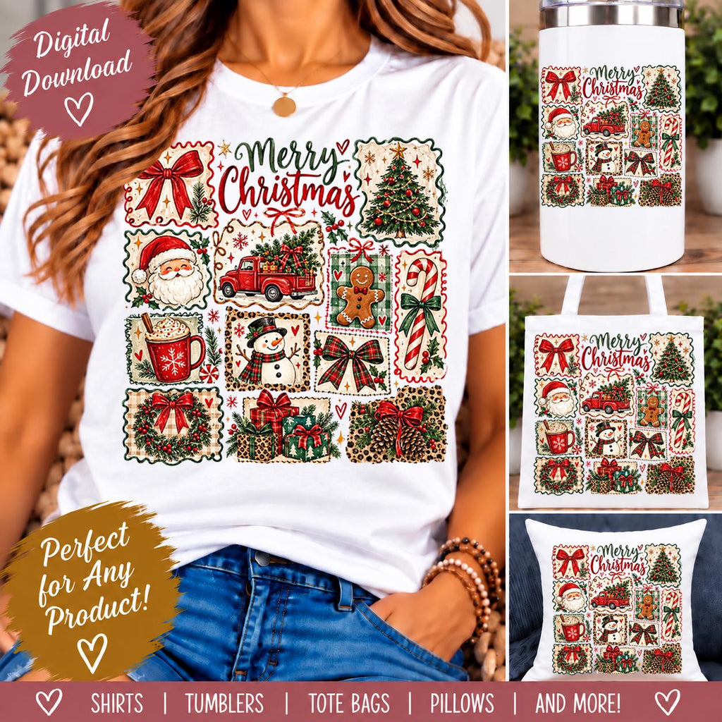 Merry Christmas PNG | Christmas Collage Sublimation Design | Santa Snowman Gingerbread Christmas PNG | Holiday Digital Download
