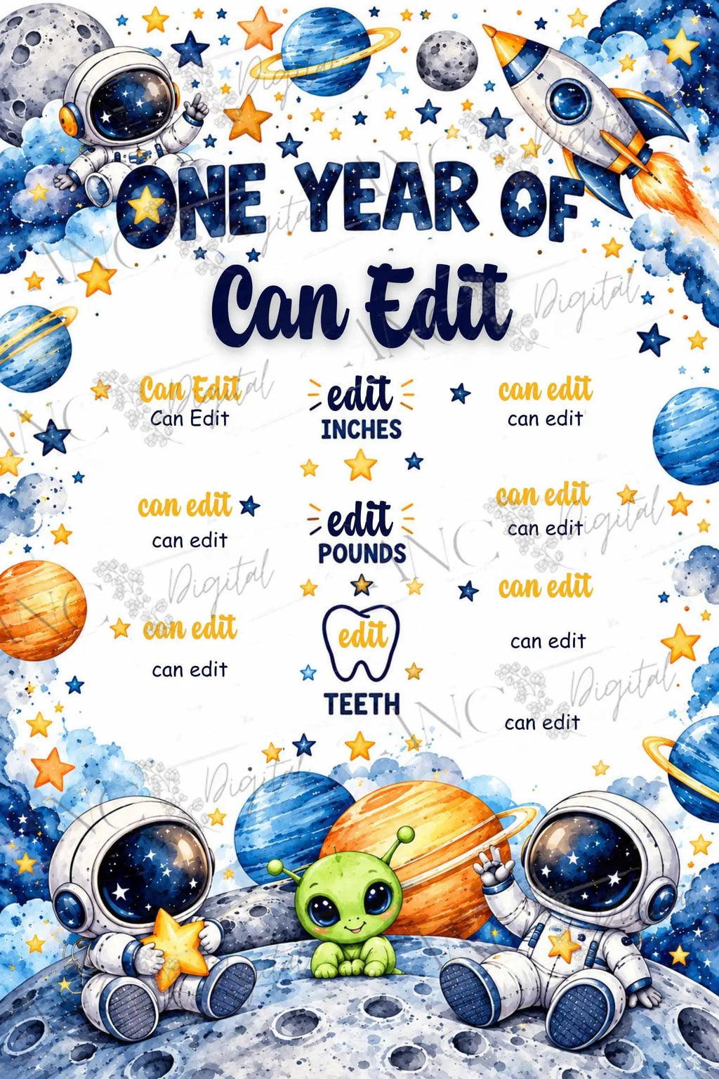 Space First Birthday Milestone Poster Editable Canva Template, One Year Old Birthday Sign, Astronaut Party Decor, Digital Download