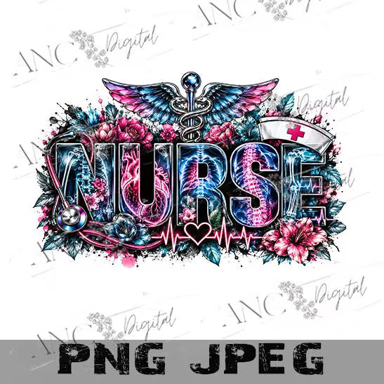 Nurse PNG, X-Ray Anatomy Nurse Sublimation, Floral Nurse , Medical Anatomy Design, RN LPN Shirt Design, Nurse Digital Download