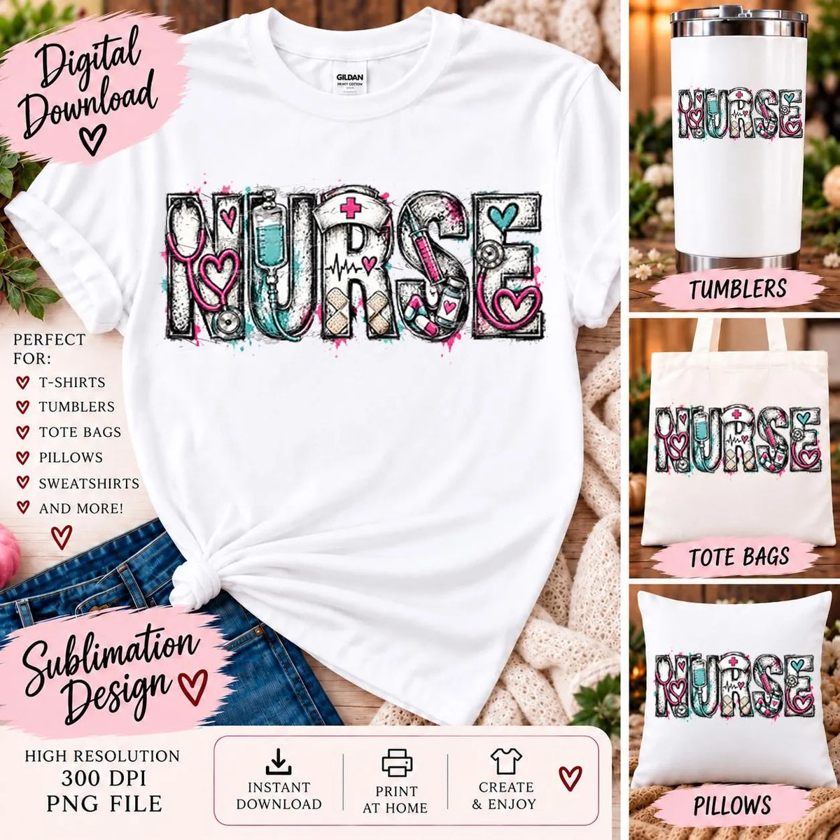 Nurse Sublimation PNG, Nurse Sketch Design, Medical Nurse PNG, Stethoscope Nurse Design, Healthcare Worker PNG, Nursing Shirt Digital