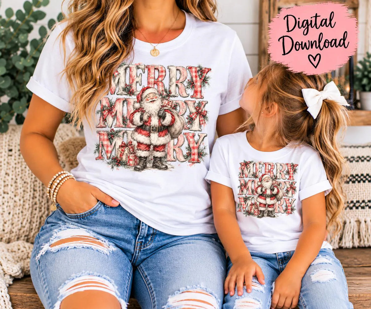 Merry Christmas Santa PNG, Christmas Sublimation Design, Vintage Santa Sketch, Buffalo Plaid Holiday PNG, Christmas Shirt Design