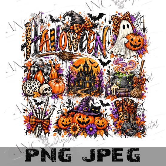 Halloween Sublimation PNG, Spooky Halloween Collage, Ghost Pumpkin Witch PNG, Haunted House Design, Halloween Shirt Digital Download