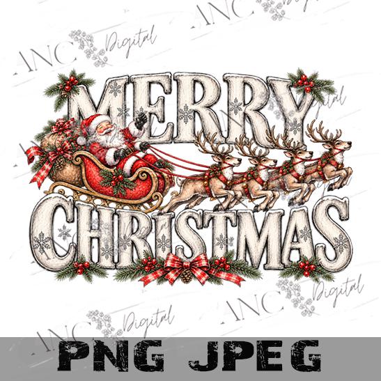 Merry Christmas Santa Sleigh PNG, Reindeer Christmas Sublimation, Vintage Santa Sketch PNG, Christmas Shirt Design, Holiday PNG