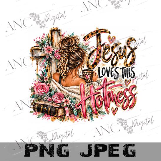 Jesus Loves This Hotmess PNG, Christian Sublimation Design, Funny Jesus Shirt PNG, Faith Coffee Girl Design, Leopard Christian PNG
