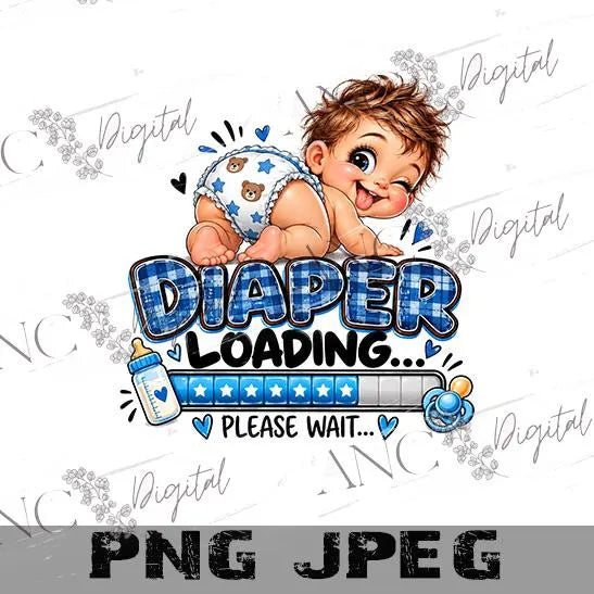 Diaper Loading PNG Boy | Funny Baby Sublimation PNG | Baby Boy Onesie Design | Blue Plaid Newborn PNG | Digital Download