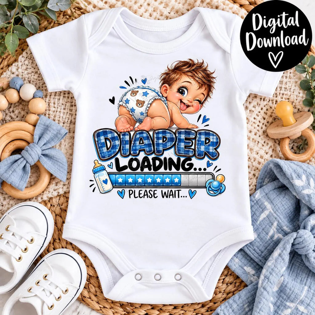 Diaper Loading PNG Boy | Funny Baby Sublimation PNG | Baby Boy Onesie Design | Blue Plaid Newborn PNG | Digital Download