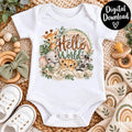 Hello World Baby Animals PNG | Safari Baby Sublimation Design | Gender Neutral Newborn PNG | Jungle Nursery Digital Download