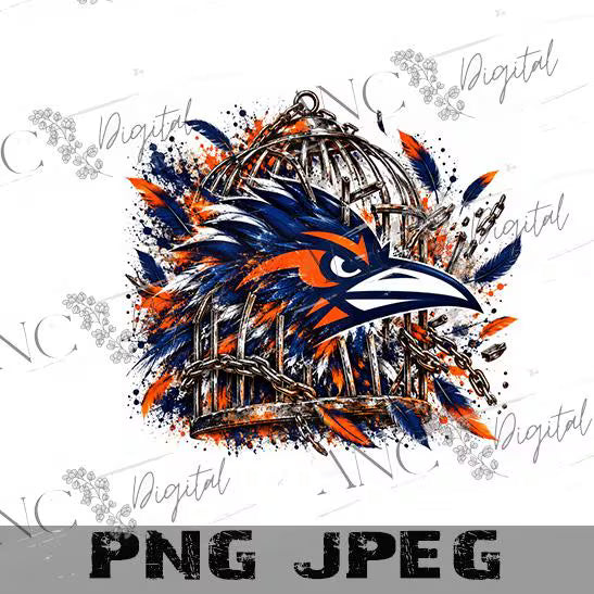 Football Bird Cage PNG, Team Spirit Sublimation Design, Orange Navy Football PNG, Sports Mom Dad Shirt Design, Digital Download