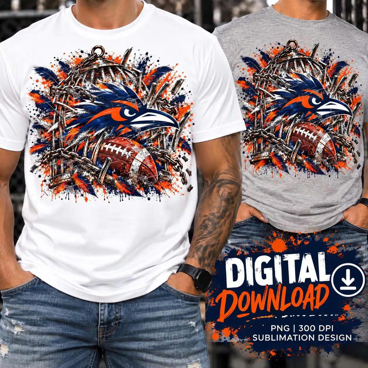 Football Bird Cage PNG, Team Spirit Sublimation Design, Orange Navy Football PNG, Sports Mom Dad Shirt Design, Digital Download