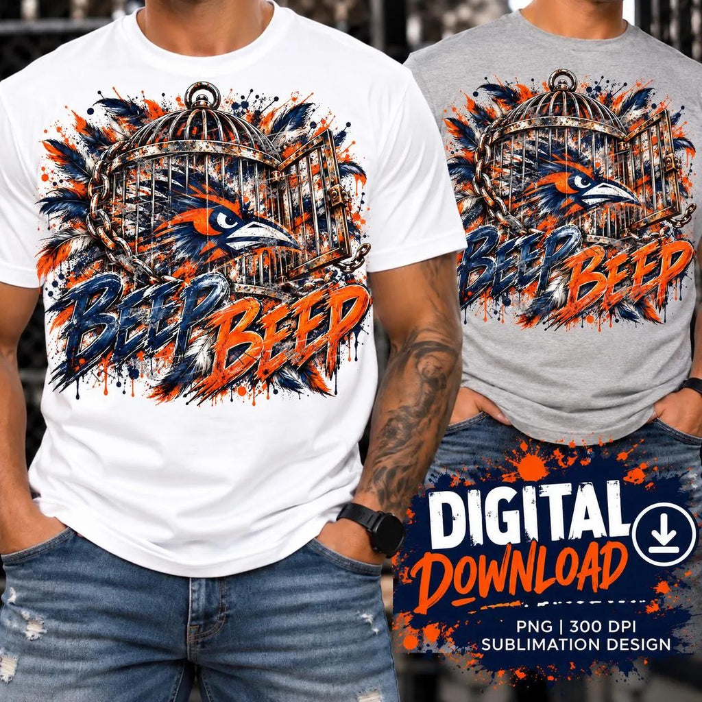 Bird Cage Beep Beep PNG, Roadrunner Football Sublimation Design, Navy Orange Sports PNG, Game Day Shirt Design, Digital Download