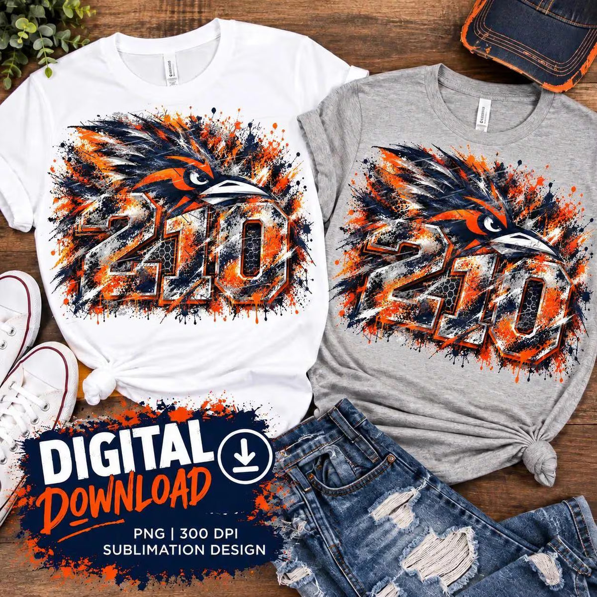 210 Roadrunner PNG, Navy Orange Sublimation Design, Roadrunner Spirit PNG, 210 Area Code Shirt Design, Sports Digital Download