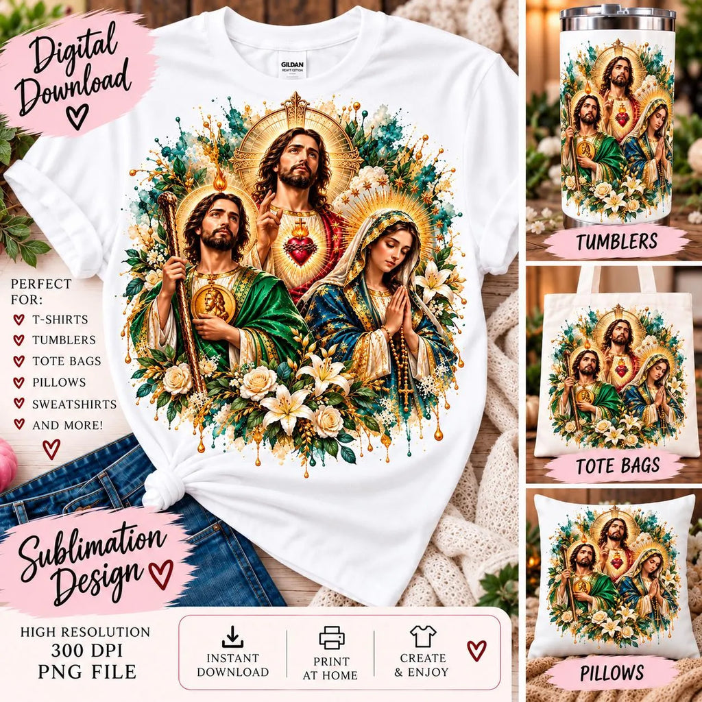 Jesus Virgin Mary San Judas Tadeo PNG, Holy Family Catholic Sublimation Design, Religious Christian PNG, Saint Jude Digital Download