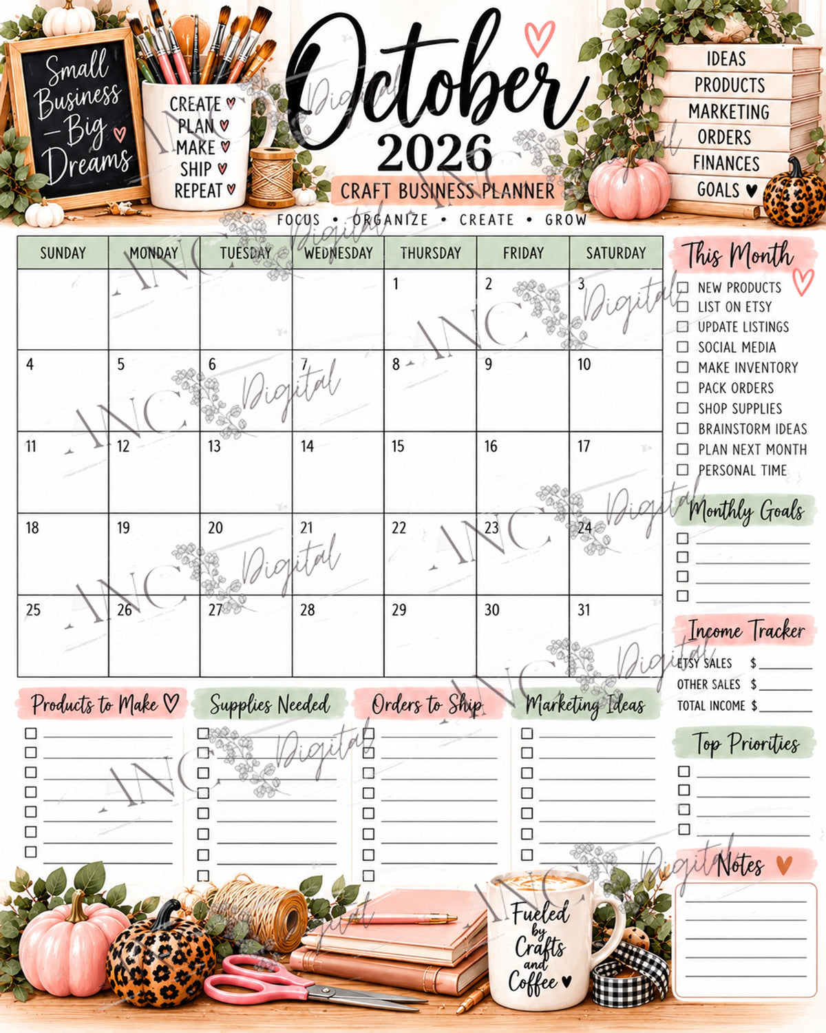 2026-2027 Craft Calendar Planner Printable | Small Business Planner | Etsy Seller Monthly Calendar | Craft Business Organizer PDF