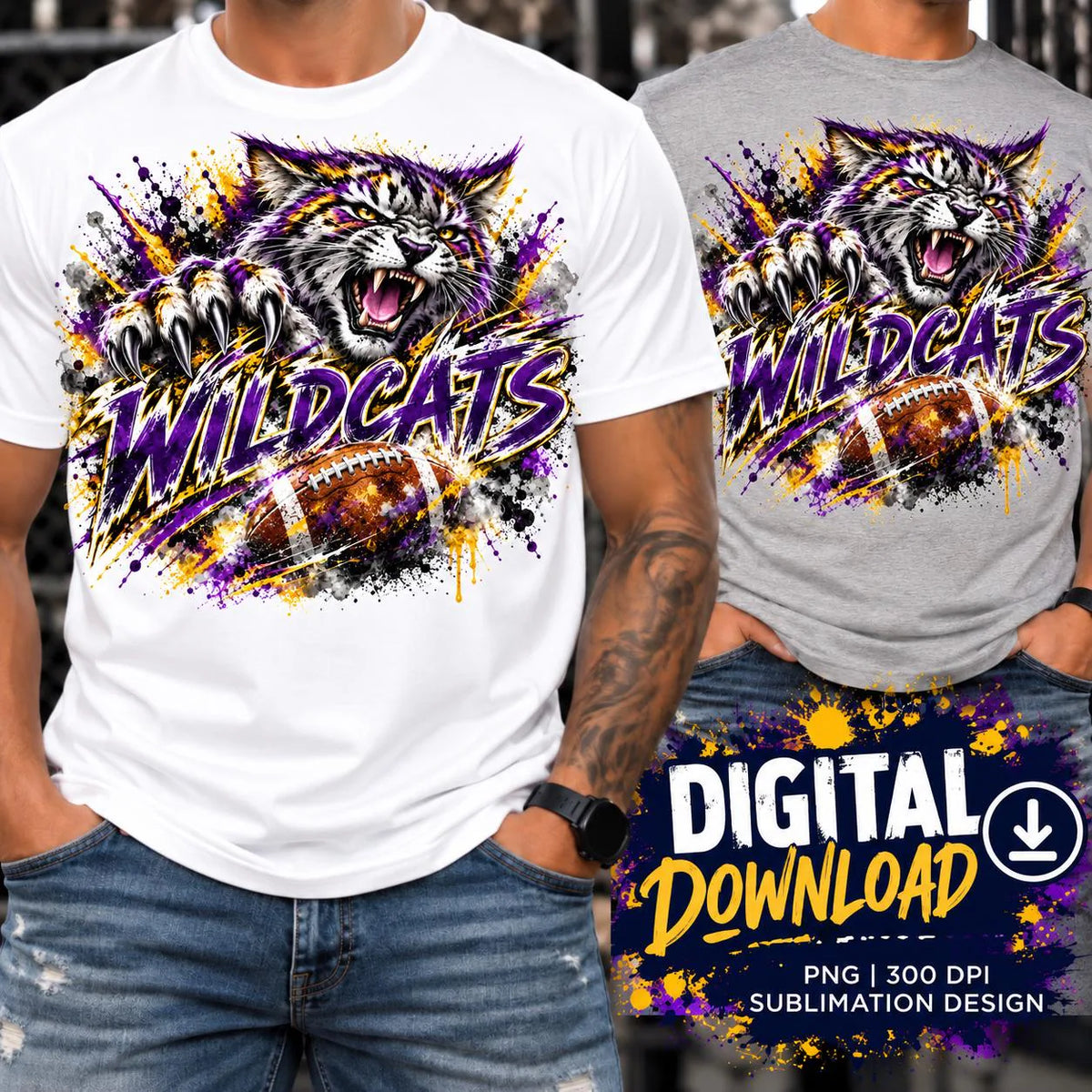 Wildcats Football PNG, Wildcats Sublimation Design, Football Mom Shirt PNG, Wildcat Mascot PNG, School Spirit Digital Download