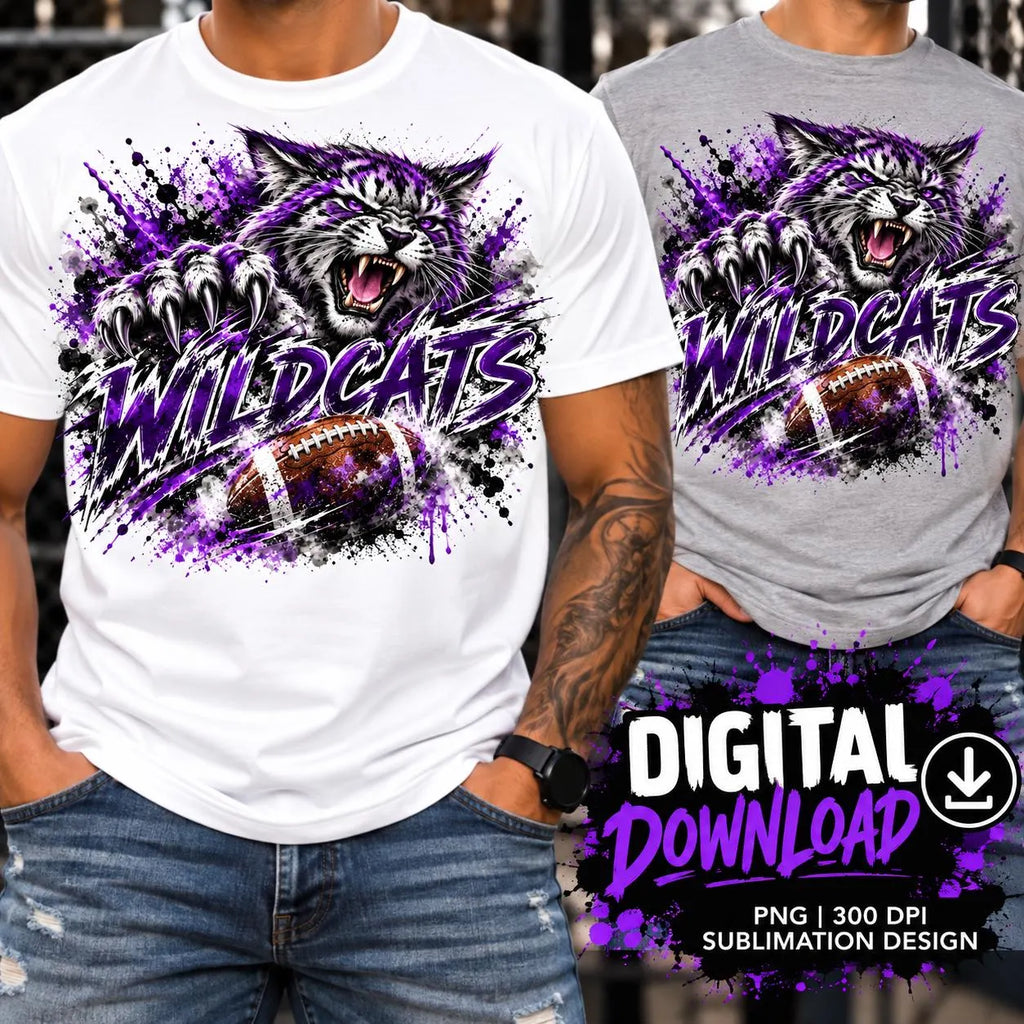 Wildcats Football PNG, Wildcats Sublimation Design, Football Mom Shirt PNG, Wildcat Mascot PNG, School Spirit Digital Download