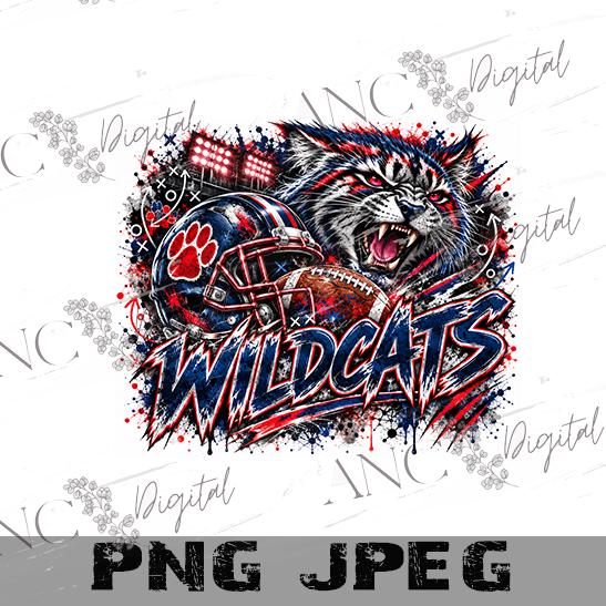Wildcats Football PNG, Wildcat Mascot Sublimation, Navy Red Football PNG, Game Day Shirt Design, School Spirit Digital Download