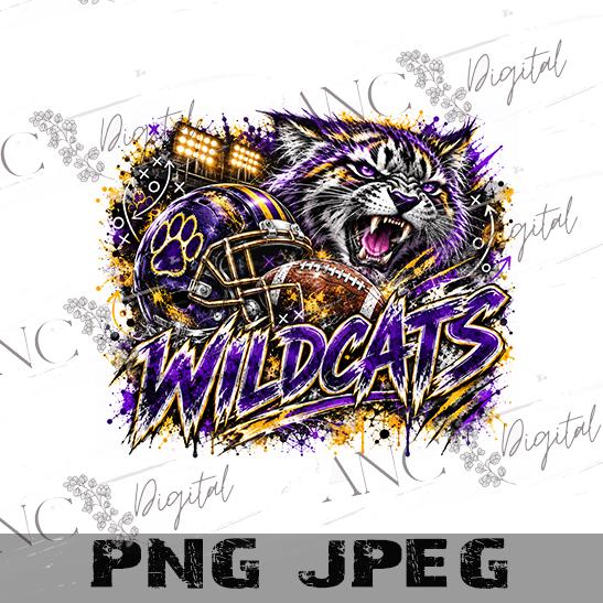 Wildcats Football PNG, Wildcat Mascot Sublimation, Purple Gold Football PNG, Game Day Shirt Design, School Spirit Digital Download
