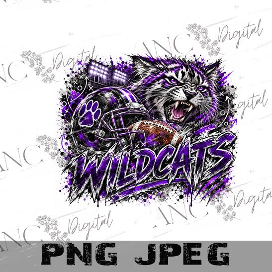 Wildcats Football PNG, Wildcat Mascot Sublimation, Purple black Football PNG, Game Day Shirt Design, School Spirit Digital Download