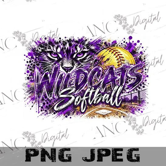 Wildcats Softball PNG, Wildcats Sublimation Design, Softball Mom PNG, Wildcat Mascot PNG, Team Spirit Digital Download