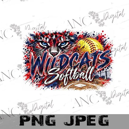 Wildcats Softball PNG, Wildcats Sublimation Design, Softball Mom PNG, Wildcat Mascot PNG, Team Spirit Digital Download