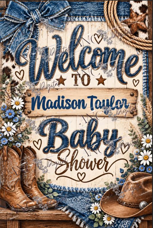 Western Denim Baby Shower Printable, Western Baby Shower Invitation Bundle, Invitation, Rustic Western Baby Shower download. Canva Editable