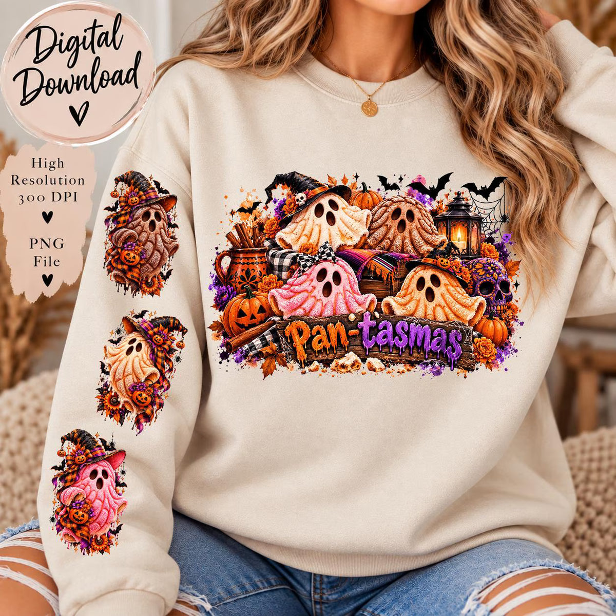 Pan-Tasmas PNG , Halloween Concha Ghost Sublimation, Pan Dulce Ghost PNG, Halloween Sleeve Designs, Mexican Halloween Digital Download
