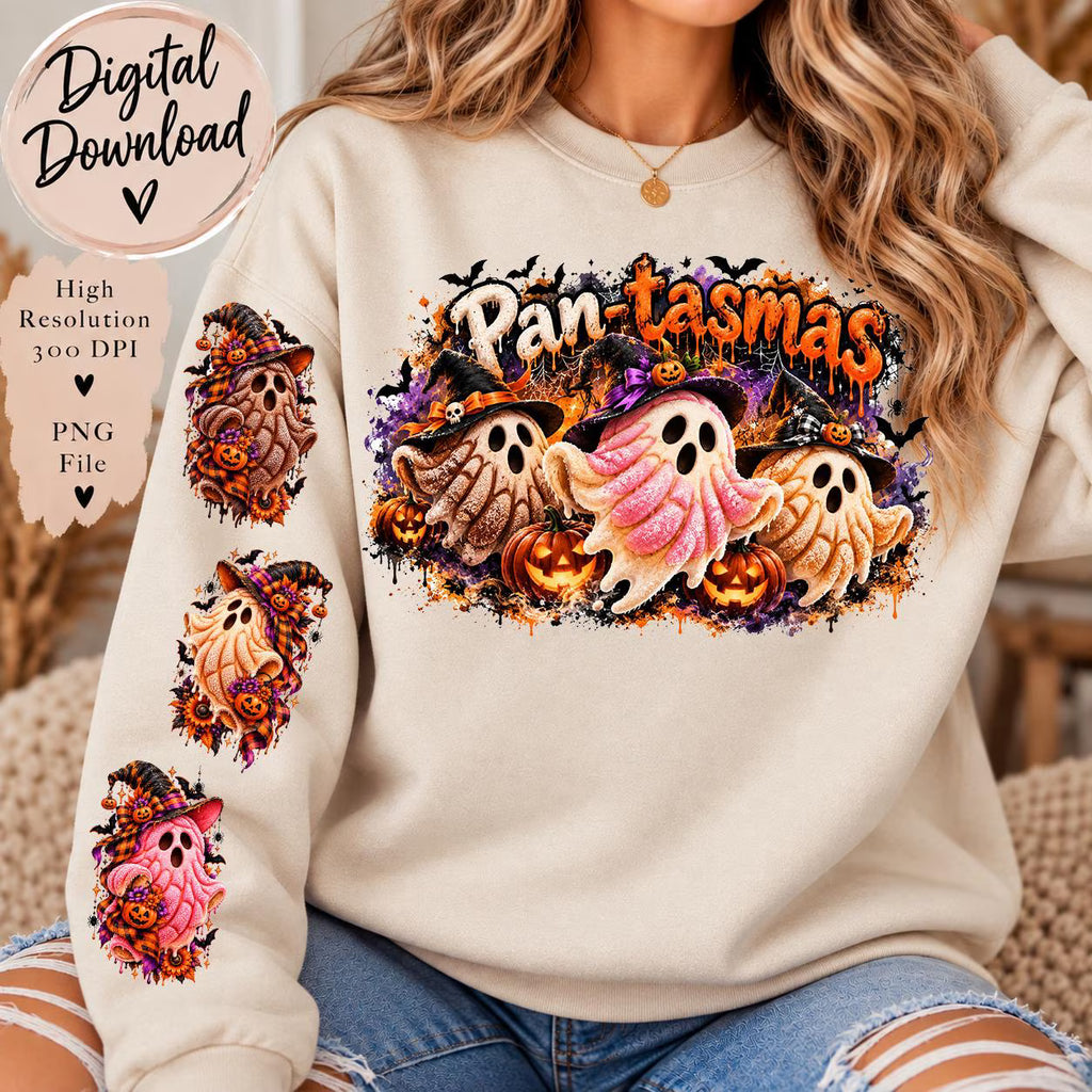 Pan-Tasmas PNG , Halloween Concha Ghost Sublimation, Pan Dulce Ghost PNG, Halloween Sleeve Designs, Mexican Halloween Digital Download