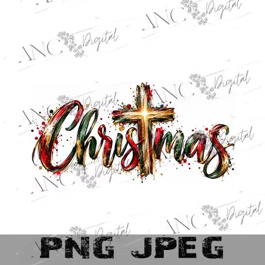 Christmas Cross PNG, Christian Christmas Sublimation Design, Christmas Word PNG, Religious Holiday PNG, Faith Christmas Digital Download