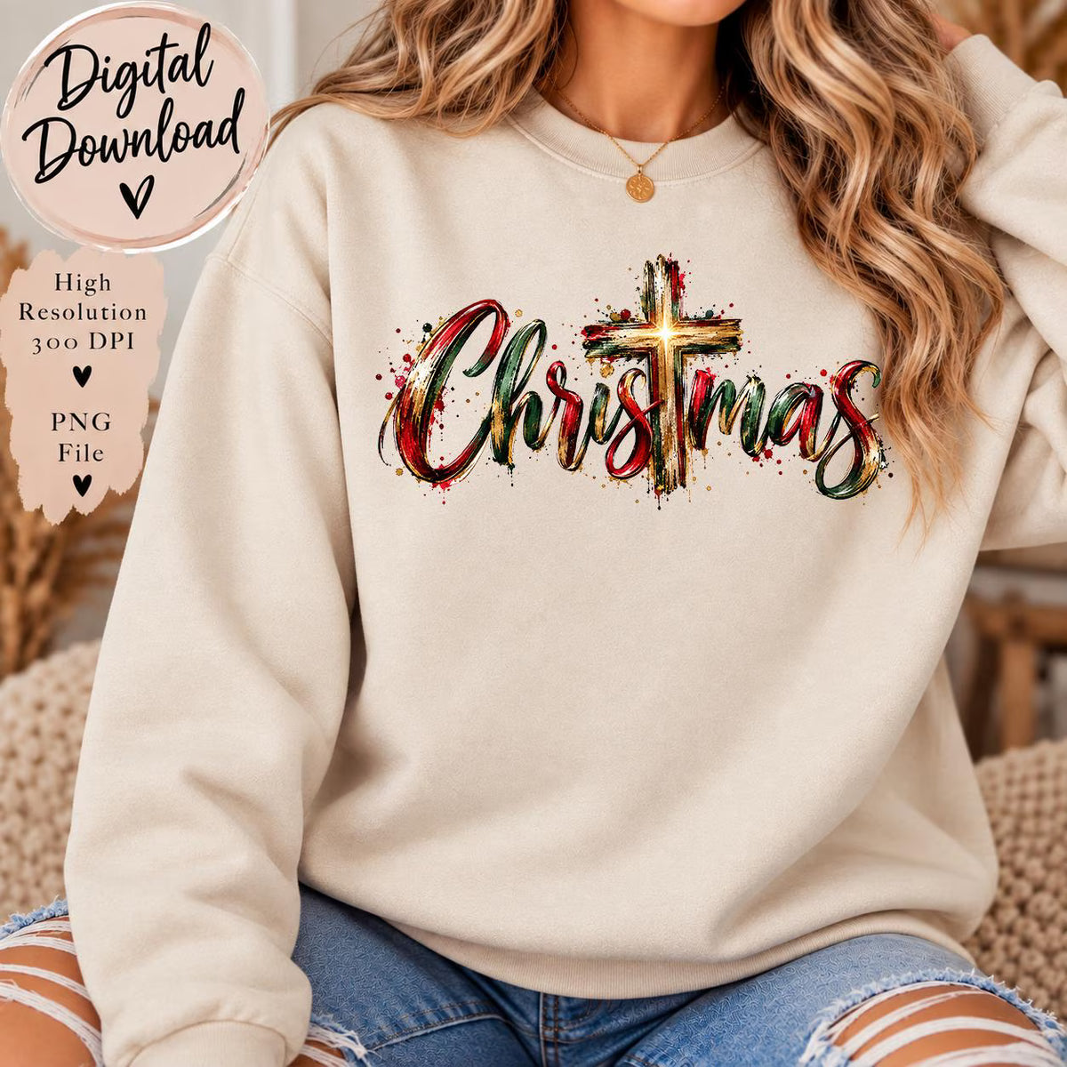 Christmas Cross PNG, Christian Christmas Sublimation Design, Christmas Word PNG, Religious Holiday PNG, Faith Christmas Digital Download