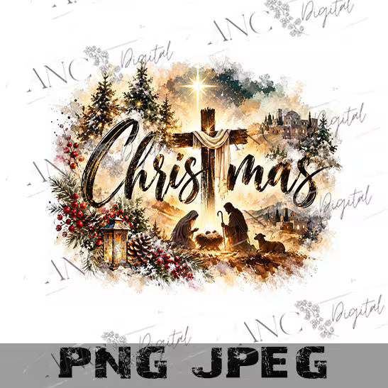 Christian Christmas PNG, Nativity Christmas Sublimation, Christmas Cross PNG, Religious Holiday Design, Jesus Christmas Digital Download