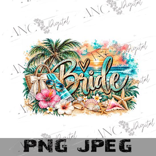 Bride Squad Beach PNG Bundle, Bride Sublimation Design, Beach Bachelorette Party PNG, Tropical Bridal Party Digital Download