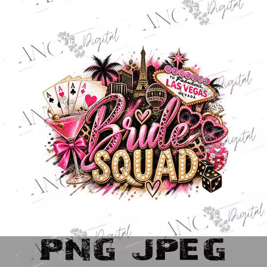 Vegas Bride Squad PNG, Las Vegas Bachelorette Party Sublimation, Bride & Bridesmaid PNG, Pink Casino Wedding Design, Digital Download