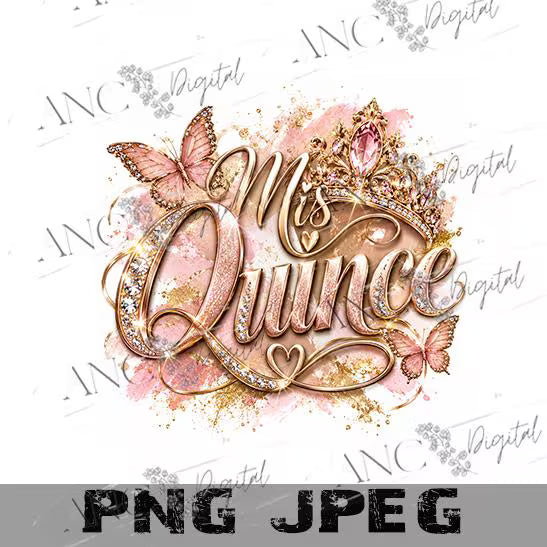 Mis Quince & Mis Quince Squad PNG Bundle, Quinceañera Sublimation Design, Pink Gold Quince Shirt PNG, XV Birthday Digital Download