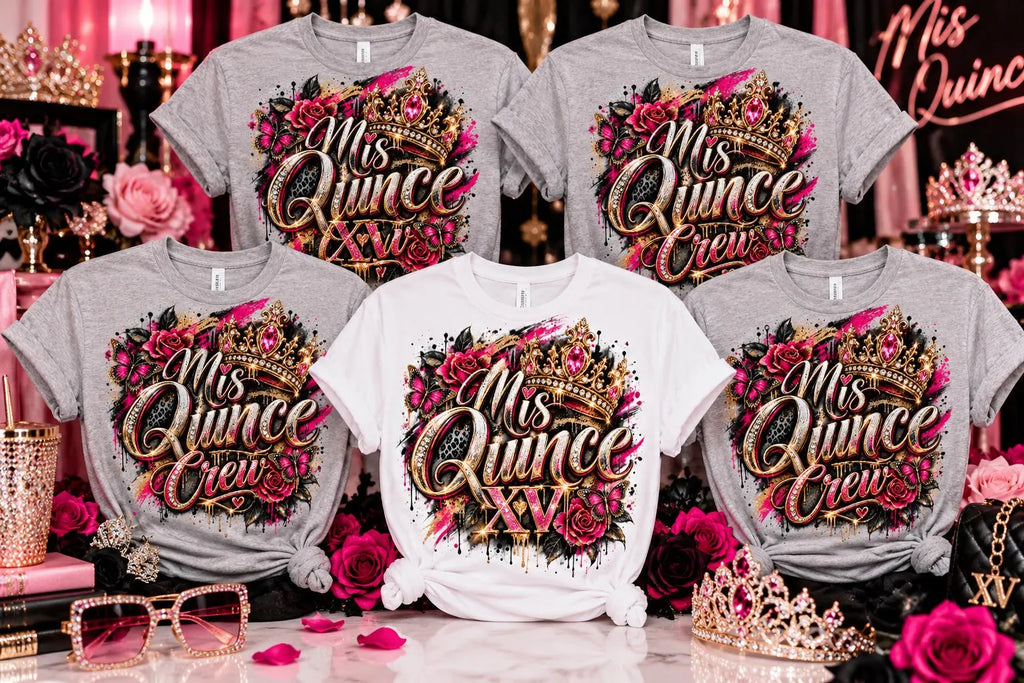 Mis Quince XV PNG Bundle, Mis Quince Crew PNG, Quinceañera Sublimation Design, Pink Black Gold Quince Shirt, 15th Birthday Digital