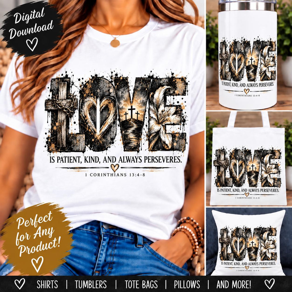1 Corinthians 13:4-8 PNG, Love Is Patient PNG, Christian Sublimation Design, Bible Verse PNG, Faith Shirt Design, Religious Digital Download