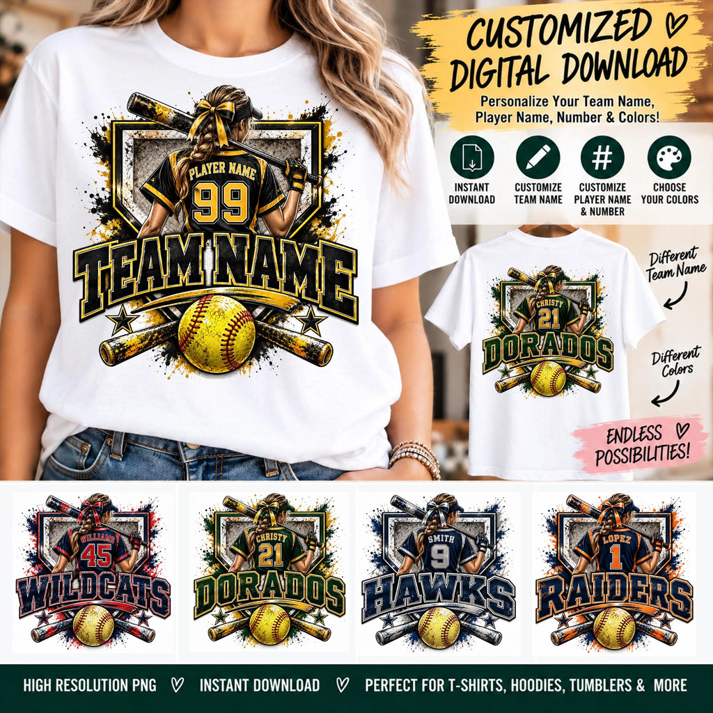 Custom Softball Digital Design | Personalized Softball PNG | Team Name Player Name Number | Softball Sublimation Design
