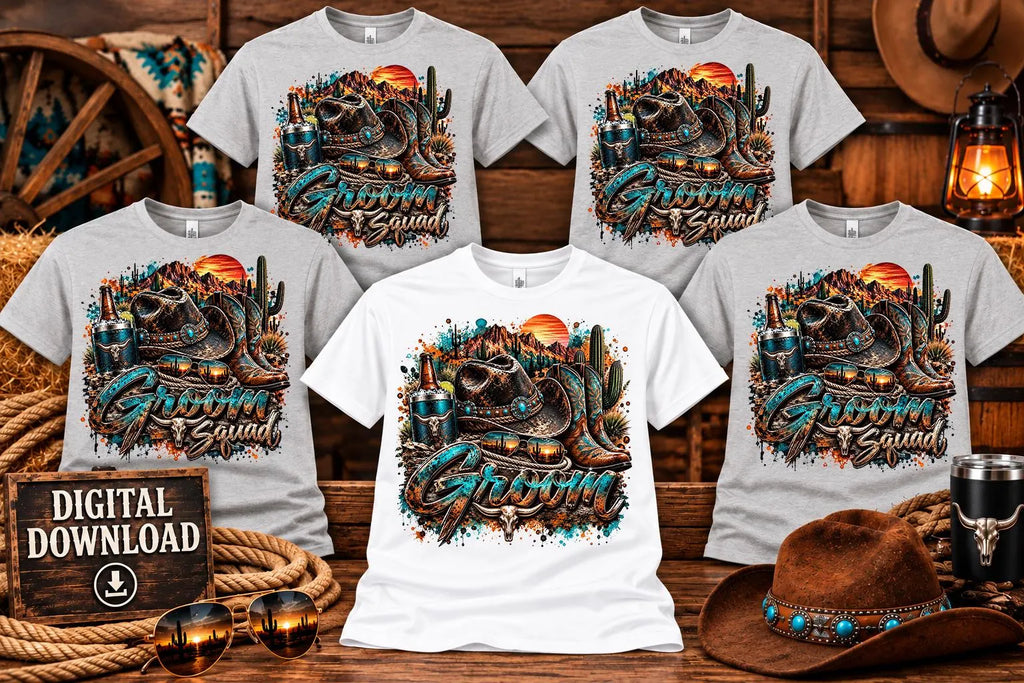 Groom Squad Western PNG Bundle, Cowboy Bachelor Party Sublimation, Groom PNG, Western Wedding Shirt Design, Digital Download