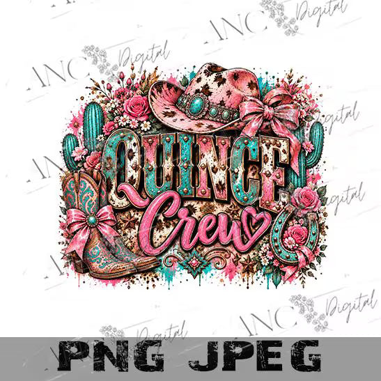 Mis Quince XV PNG, Quince Crew PNG, Western Quinceañera , Cowgirl Quince Shirt Design, Pink Turquoise Quince Digital Download