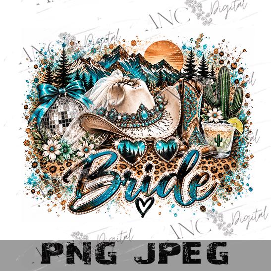 Western Bride & Bride Squad Sublimation PNG Bundle, Cowgirl Bachelorette Shirt Design, Turquoise Bridal Party Digital Download