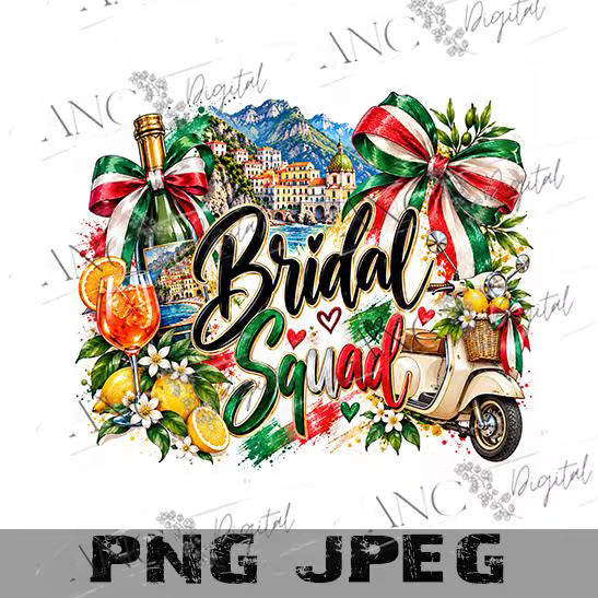 Italian Bride & Bridal Squad PNG Bundle, Italy Bachelorette Sublimation, Amalfi Coast Bride PNG, Italian Wedding Party Digital Download