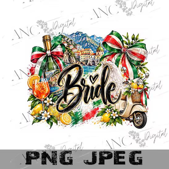 Italian Bride & Bridal Squad PNG Bundle, Italy Bachelorette Sublimation, Amalfi Coast Bride PNG, Italian Wedding Party Digital Download